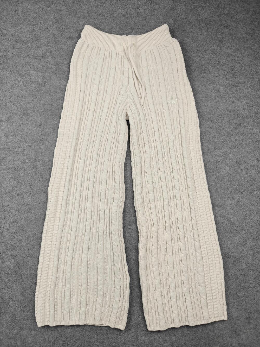 Adidas Pants Womens S White Cable Knit Wide Leg Drawstring Sweatpants Relaxed